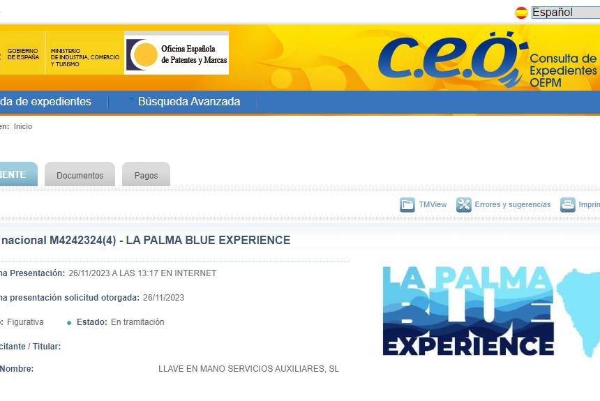 FORMATO MARCA LA PALMA BLUE EXPERIENCE Registran la marca La Palma Blue Experience y el Cabildo le adjudica medio millón de euros directamente nueve días después