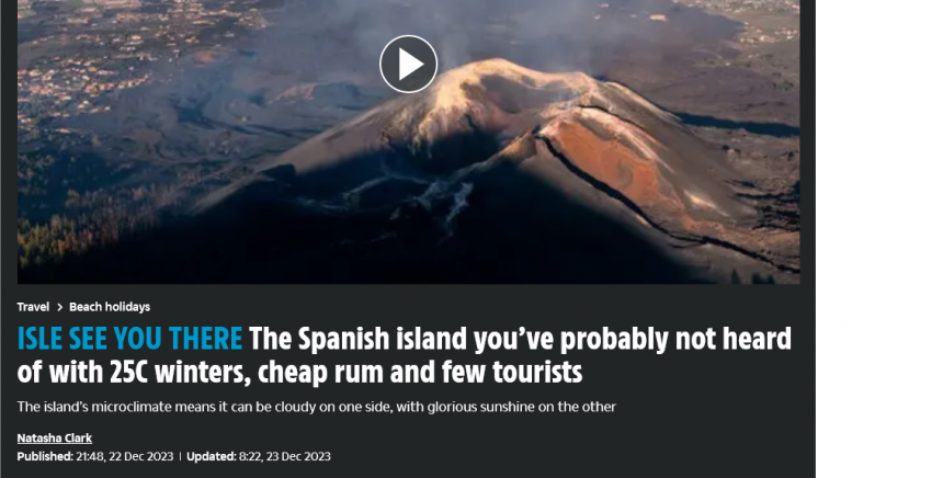 El periódico The Sun destaca en un reportaje sobre La Palma “inviernos de 25 grados, ron barato y pocos turistas”