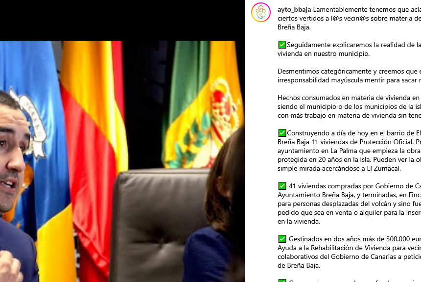 FORMATO INSTAGRAM BBAJA El PSOE denuncia la “utilización partidista” de las redes sociales municipales en Breña Baja y el PP lo califica como “aclaraciones sobre mentiras”